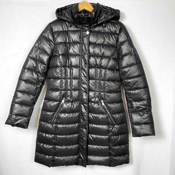 Guess Hooded Puffer Coat in Shiny Black Womens Size M - Picture 1 of 13